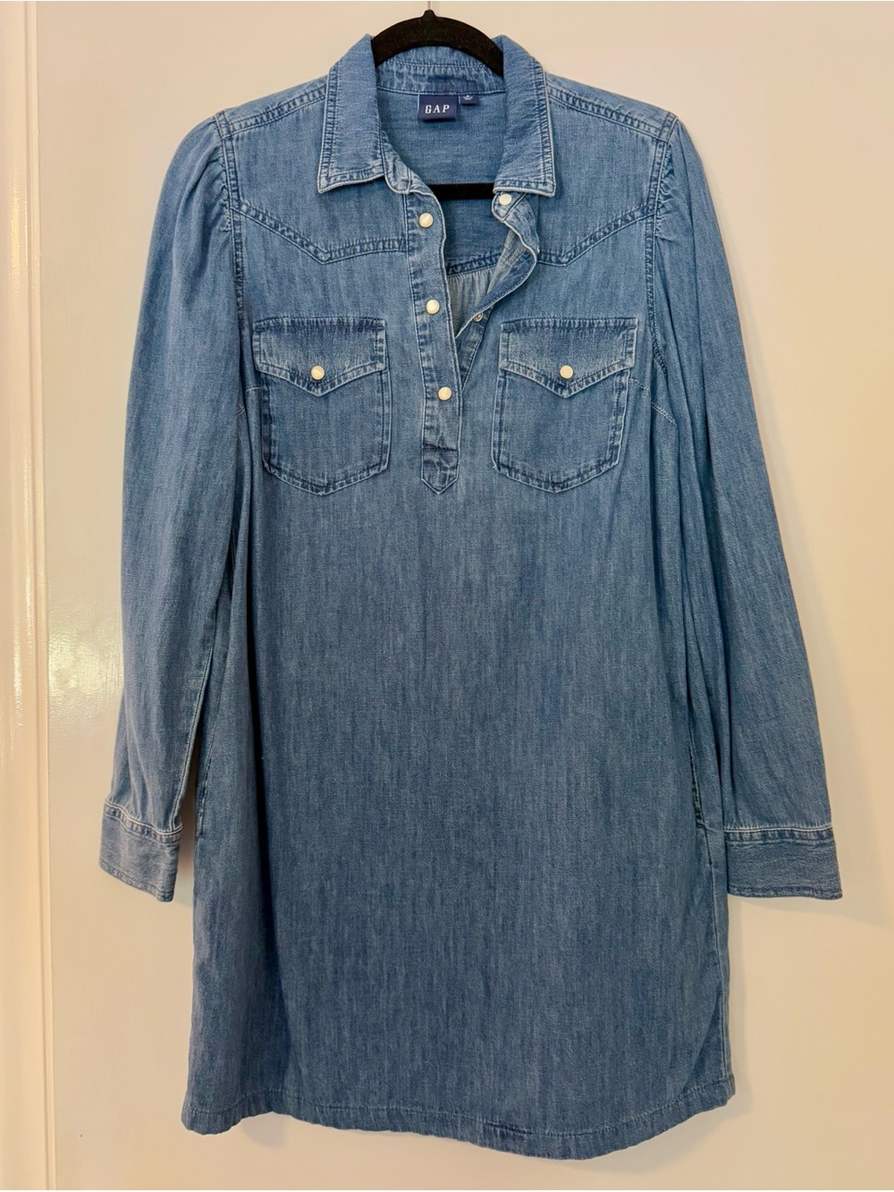GAP Washed Denim Shirt Dress - Light Blue